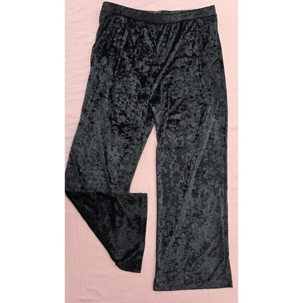 Serra Womens Crushed Velvet Wide Leg Pants Black Elastic Waist Size L New